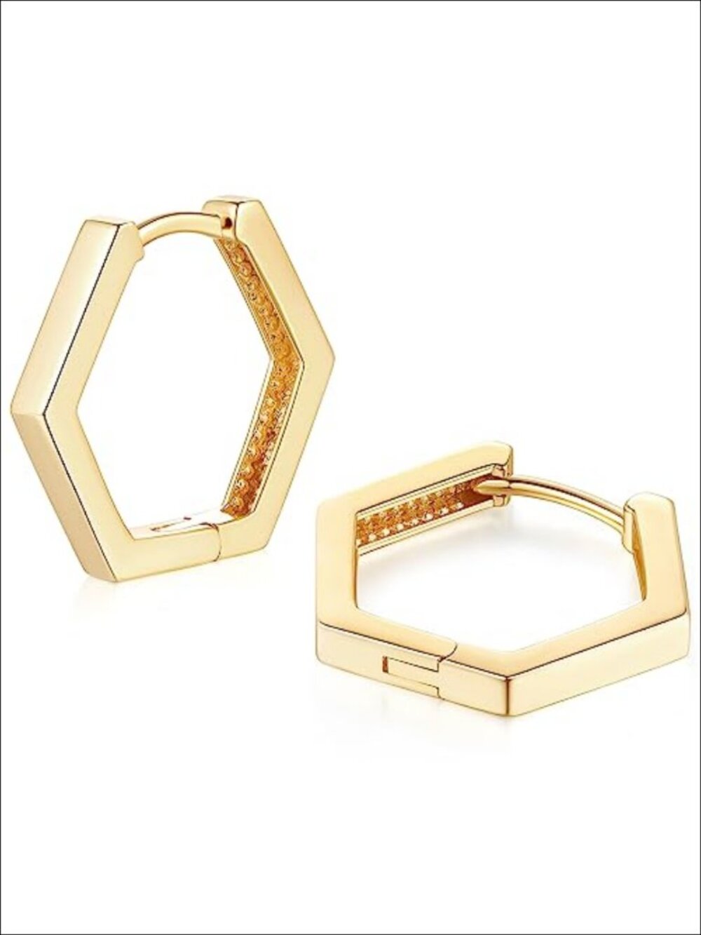 14K Gold Plated Hoop Earrings Hexagon Hinged Small 20mm
